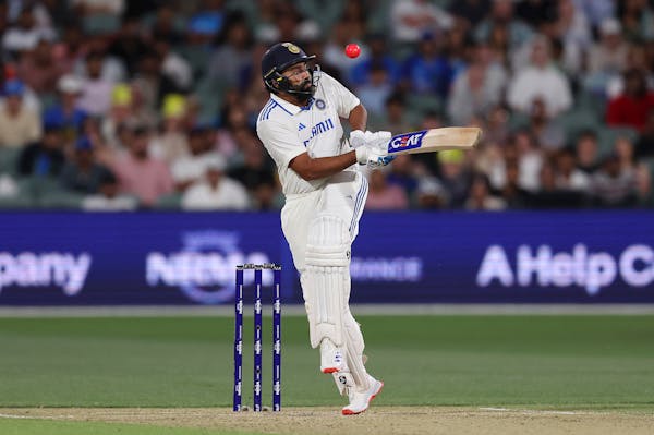 Rohit Sharma was dismissed while playing a pull shot against Pat Cummins of Australia