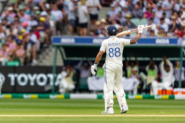 Nitish Kumar Reddy does a Pushpa celebration after hitting a fifty at the MCG.